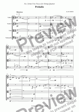 page one of Five Pieces for String Quartet  - No.1 Preludio