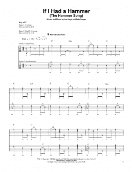 page one of If I Had A Hammer (The Hammer Song) (Banjo Tab)