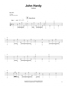 page one of John Hardy (Banjo Tab)