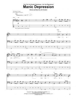 page one of Manic Depression (Bass Guitar Tab)