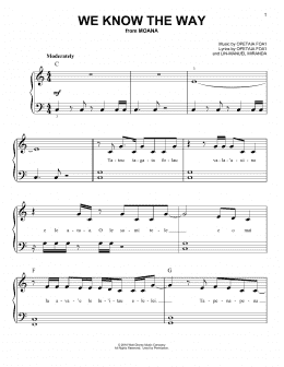 page one of We Know The Way (from Moana) (Easy Piano)