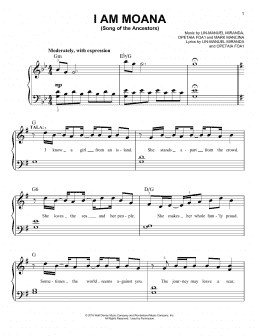 page one of I Am Moana (Song Of The Ancestors) (from Moana) (Easy Piano)