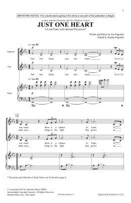 page one of Just One Heart (2-Part Choir)