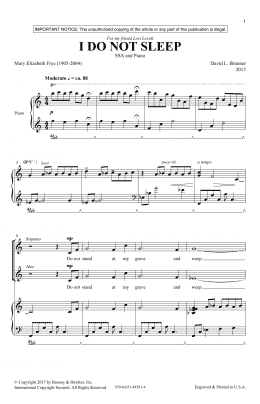 page one of I Do Not Sleep (SSA Choir)