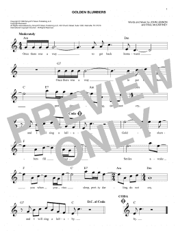 page one of Golden Slumbers (Easy Lead Sheet / Fake Book)