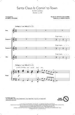 page one of Santa Claus Is Comin' To Town (arr. Audrey Snyder) (SSA Choir)