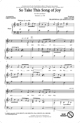 page one of So Take This Song Of Joy (SSA Choir)