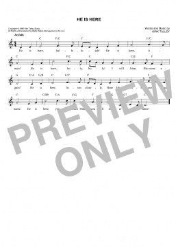 page one of He Is Here (Lead Sheet / Fake Book)