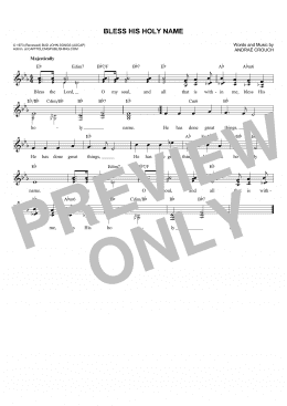 page one of Bless His Holy Name (Lead Sheet / Fake Book)