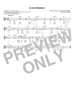 page one of In His Presence (Lead Sheet / Fake Book)