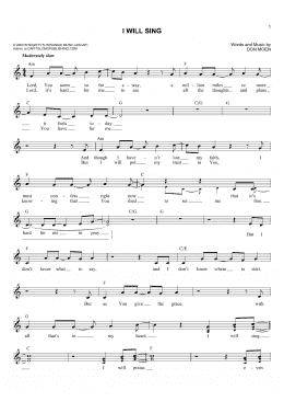 page one of I Will Sing (Lead Sheet / Fake Book)