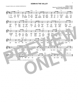 page one of Down In The Valley (Lead Sheet / Fake Book)