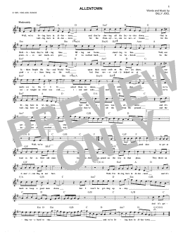 page one of Allentown (Lead Sheet / Fake Book)