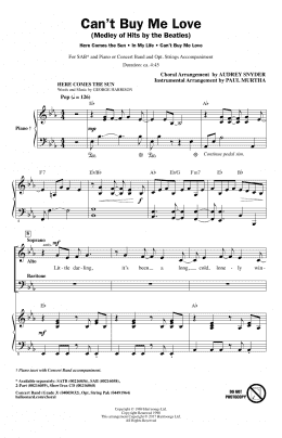 page one of Can't Buy Me Love (Medley of Hits by The Beatles) (arr. Audrey Snyder) (SAB Choir)