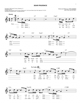 page one of Dear Prudence (Easy Lead Sheet / Fake Book)