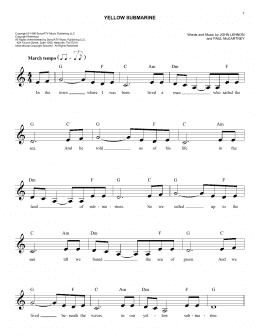 page one of Yellow Submarine (Easy Lead Sheet / Fake Book)
