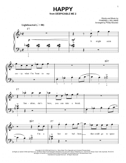page one of Happy (arr. Phillip Keveren) (Easy Piano)
