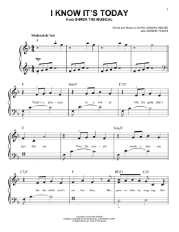 page one of I Know It's Today (Easy Piano)