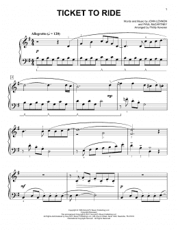 page one of Ticket To Ride [Classical version] (arr. Phillip Keveren) (Easy Piano)