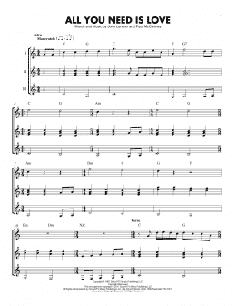 page one of All You Need Is Love (Guitar Ensemble)