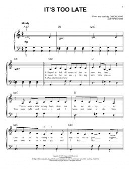 page one of It's Too Late (Easy Piano)