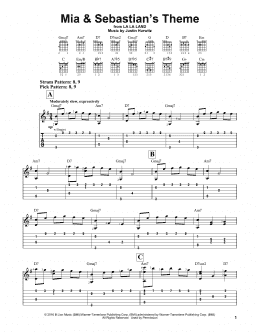 page one of Mia & Sebastian's Theme (from La La Land) (Easy Guitar Tab)