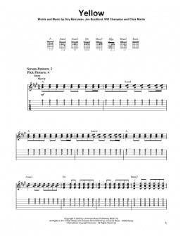 page one of Yellow (Easy Guitar Tab)