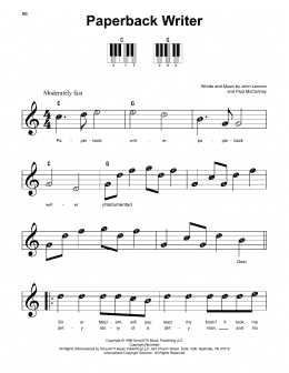 page one of Paperback Writer (Super Easy Piano)