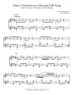 page one of Dance Variations On A Russian Folk Song, Op. 51, No. 2 (Piano Solo)