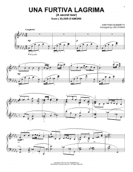 page one of Una Furtiva Lagrima (The Elixir Of Love) (arr. Lee Evans) (Piano Solo)
