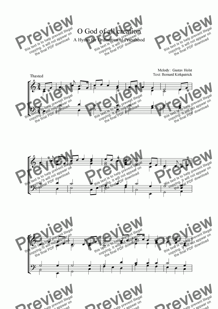 page one of Ordination Hymn Sheet Music Download - "O God of all creation"  - "Thaxted" (Jupiter)