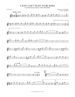 page one of I Just Can't Wait To Be King (from The Lion King) (Alto Sax Solo)