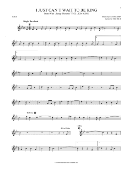 page one of I Just Can't Wait To Be King (from The Lion King) (French Horn Solo)