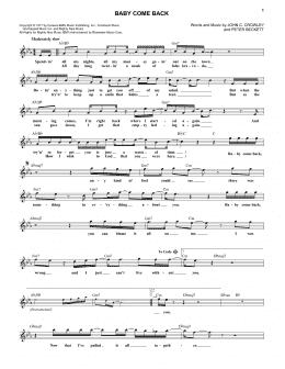 page one of Baby Come Back (Lead Sheet / Fake Book)