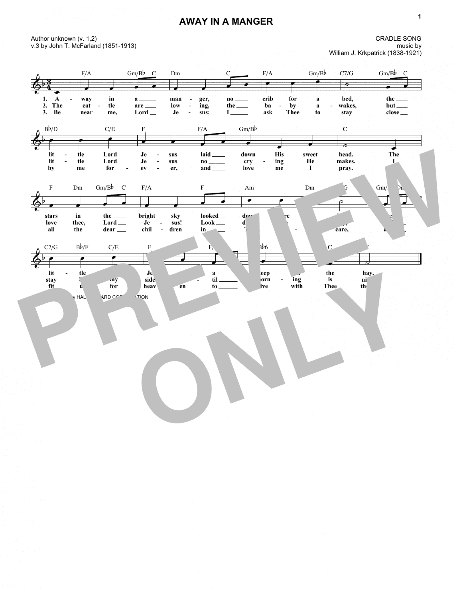 Away In A Manger (Lead Sheet / Fake Book)