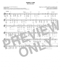 page one of Anema E Core (With All My Heart) (Lead Sheet / Fake Book)