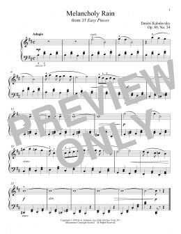 page one of Melancholy Rain, Op. 89, No. 34 (Piano Solo)