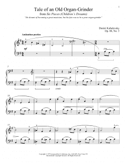 page one of Tale Of An Old Organ-Grinder, Op. 88, No. 3 (Piano Solo)