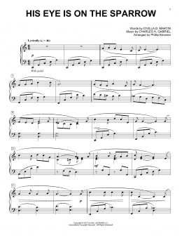 page one of His Eye Is On The Sparrow (arr. Phillip Keveren) (Piano Solo)