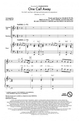 page one of One Call Away (SAB Choir)