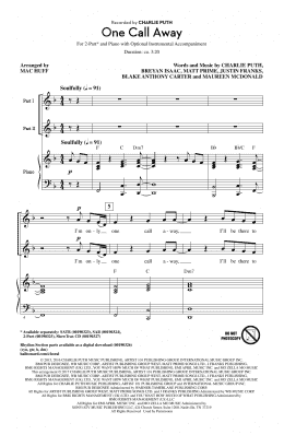 page one of One Call Away (2-Part Choir)