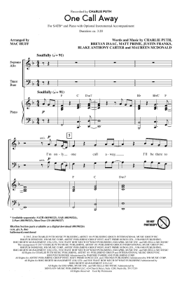 page one of One Call Away (SATB Choir)