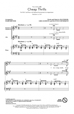 page one of Cheap Thrills (feat. Sean Paul) (arr. Mark Brymer) (SSA Choir)