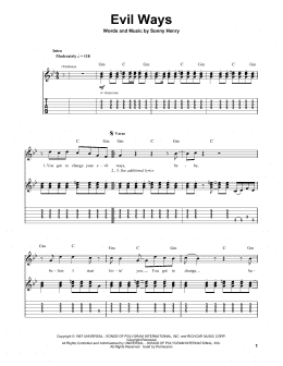 page one of Evil Ways (Guitar Tab (Single Guitar))