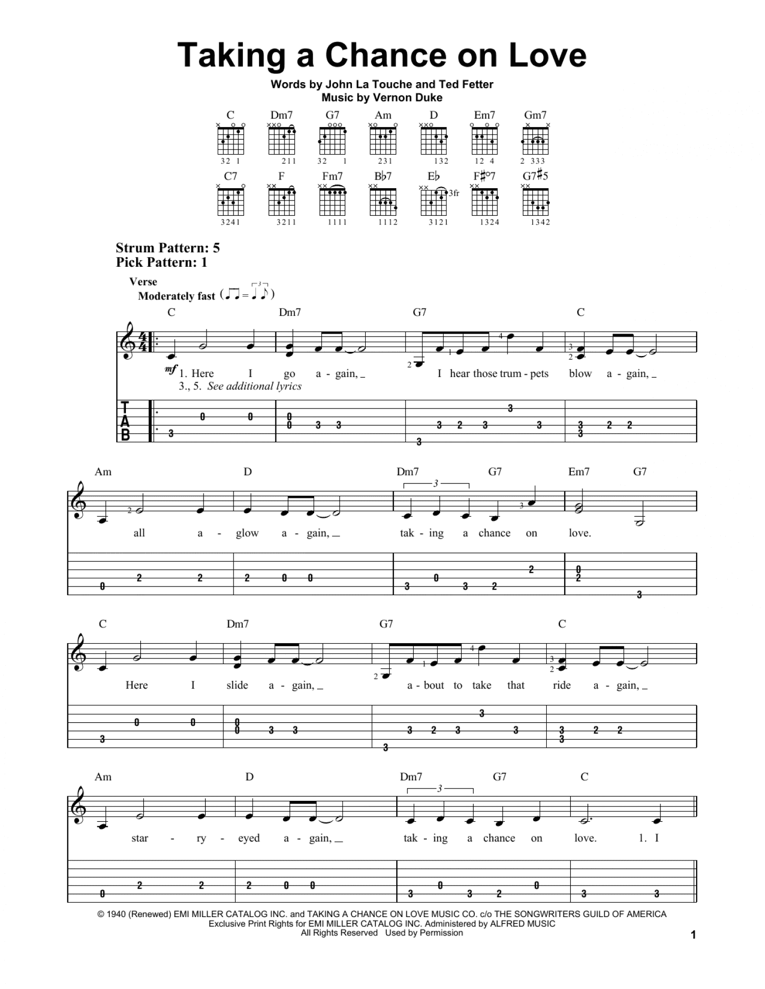 Taking A Chance On Love (Easy Guitar Tab)