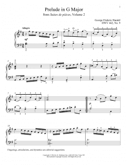 page one of Prelude In G Major, HWV 442 (Piano Solo)