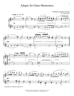 page one of Adagio For Glass Harmonica, K. 356 (617a) (Piano Solo)
