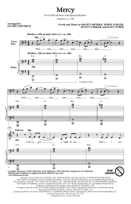 page one of Mercy (arr. Jacob Narverud) (SATB Choir)