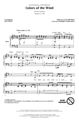 page one of Colors Of The Wind (from Pocahontas) (arr. Mac Huff) (SSA Choir)