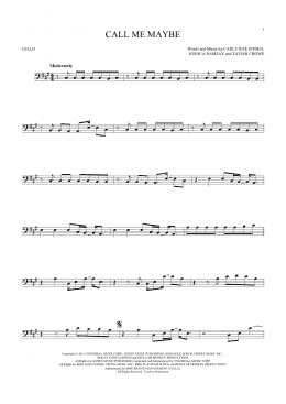 page one of Call Me Maybe (Cello Solo)